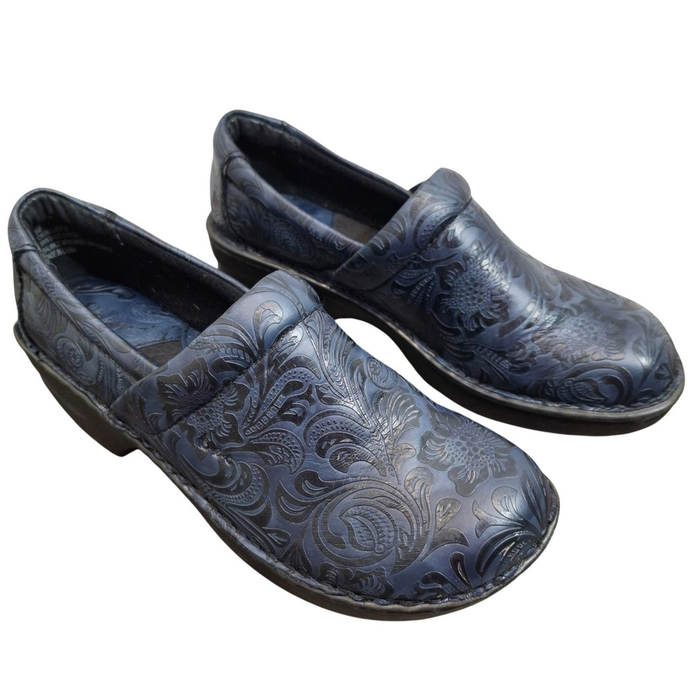 b.o.c. Born Concept Women's Navy Blue Embossed Floral Paisley Clogs Shoes 9M
